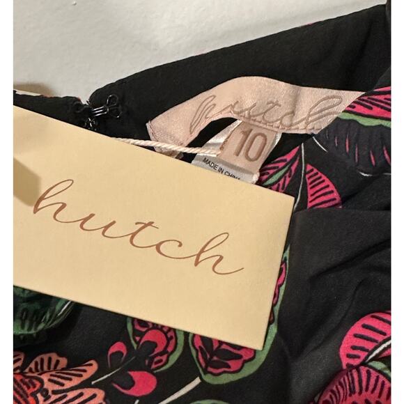 Hutch Tisha Ruched Maxi Dress Black Floral Multi Size 10 NWT Tiered Skirt w Slit - Picture 8 of 16